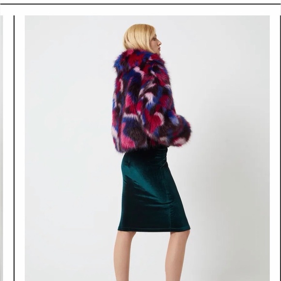 FRENCH CONNECTION Multi-Color Faux Fur Cropped Jacket - Pink, Blue & Wine - Picture 2 of 6